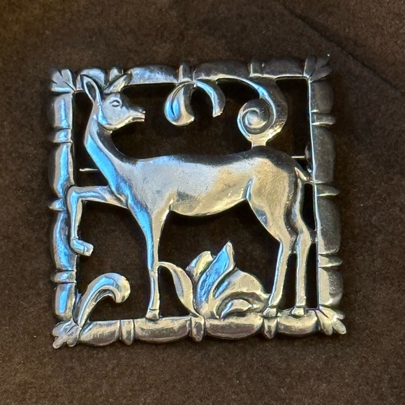 BIRKS STERLING Silver c1950 Antique Art Deco Deer Brooch - Picture 1 of 5